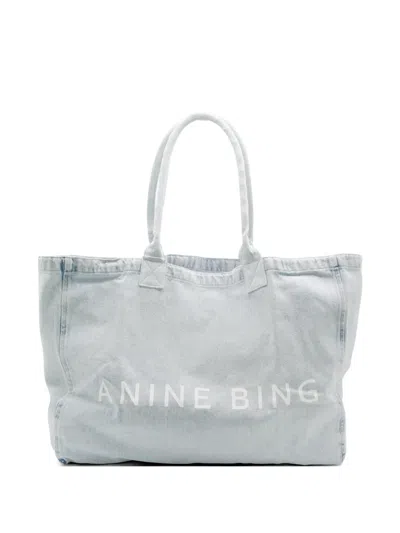 Anine Bing Logo Cotton Tote Bag In Blue