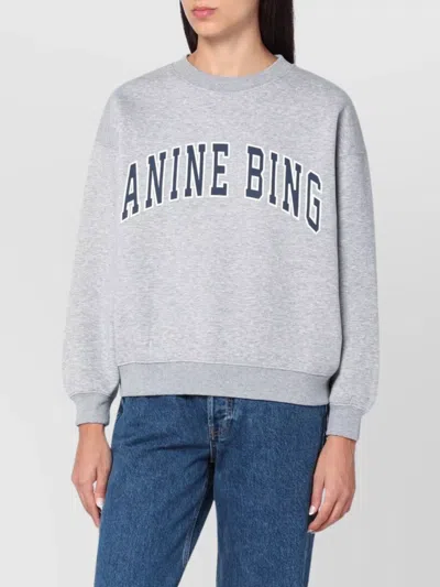 Anine Bing Logo Crewneck With Ribbed Cuffs And Hem In Gray