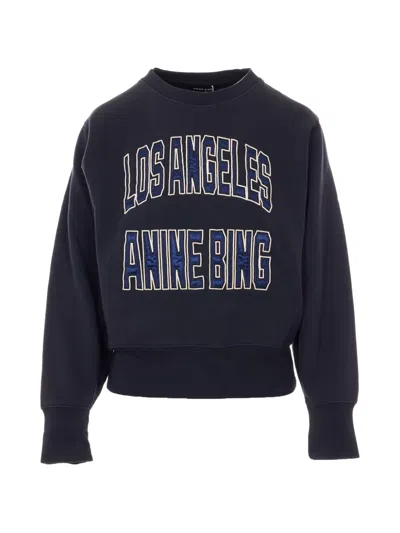 Anine Bing Womens Vintage Black Harry Logo-embroidered Cotton Sweatshirt In Blue