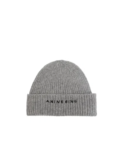 Anine Bing Logo Wool Hat In Light Heather Grey
