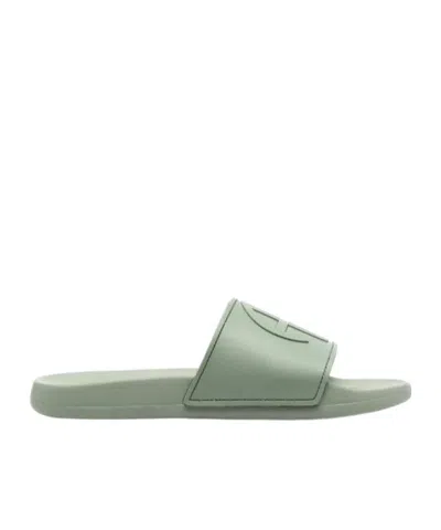 Anine Bing Logo-embossed Faux-leather Slides In Green