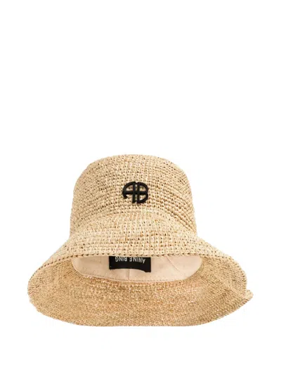 Anine Bing Logo-plaque Raffia Hat In Brown