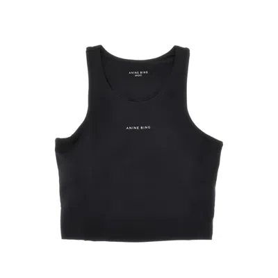 Anine Bing Logo-print Cropped Tank Top In Black