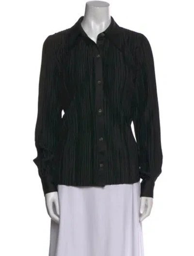 Pre-owned Anine Bing Long Sleeve Button-up Top In Black
