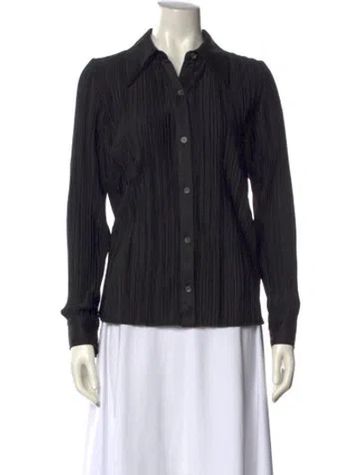 Pre-owned Anine Bing Long Sleeve Button-up Top In Black