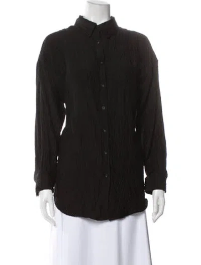Pre-owned Anine Bing Long Sleeve Button-up Top In Black