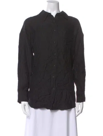 Pre-owned Anine Bing Long Sleeve Button-up Top In Black