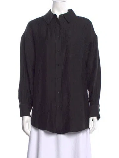 Pre-owned Anine Bing Long Sleeve Button-up Top In Black