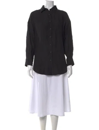 Pre-owned Anine Bing Long Sleeve Button-up Top In Black