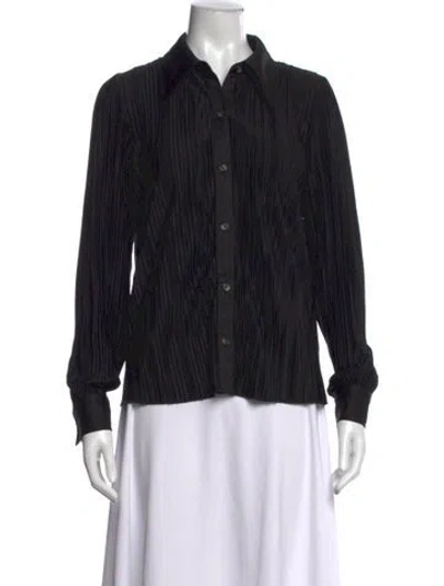 Pre-owned Anine Bing Long Sleeve Button-up Top In Black