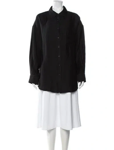Pre-owned Anine Bing Long Sleeve Button-up Top In Black