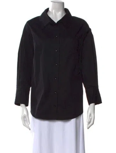 Pre-owned Anine Bing Long Sleeve Button-up Top In Black