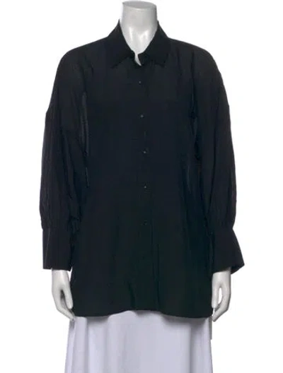 Pre-owned Anine Bing Long Sleeve Button-up Top In Black