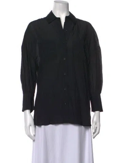Pre-owned Anine Bing Long Sleeve Button-up Top In Black
