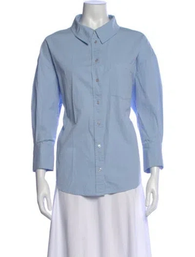 Pre-owned Anine Bing Long Sleeve Button-up Top In Blue