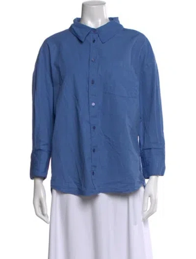 Pre-owned Anine Bing Long Sleeve Button-up Top In Blue