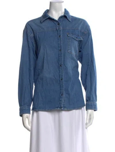 Pre-owned Anine Bing Long Sleeve Button-up Top In Blue