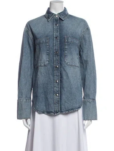 Pre-owned Anine Bing Long Sleeve Button-up Top In Blue