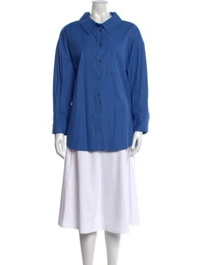 Pre-owned Anine Bing Long Sleeve Button-up Top In Blue