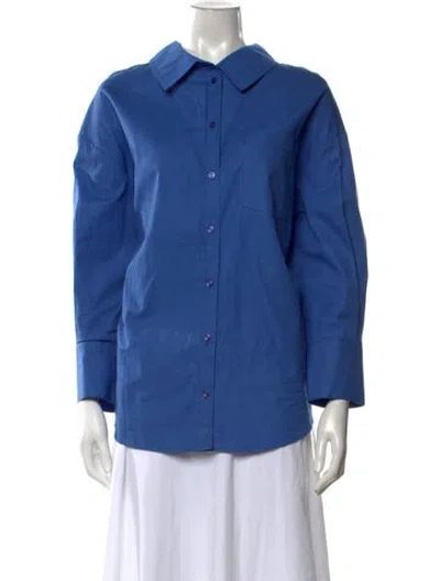 Pre-owned Anine Bing Long Sleeve Button-up Top In Blue