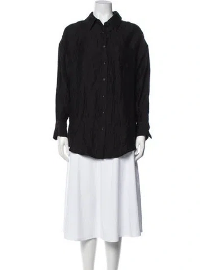 Pre-owned Anine Bing Long Sleeve Button-up Top In Blue