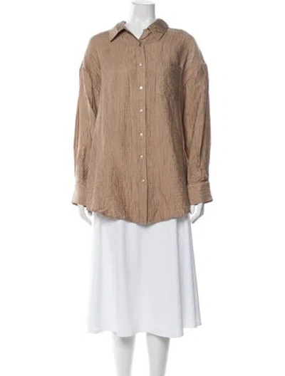 Pre-owned Anine Bing Long Sleeve Button-up Top In Brown