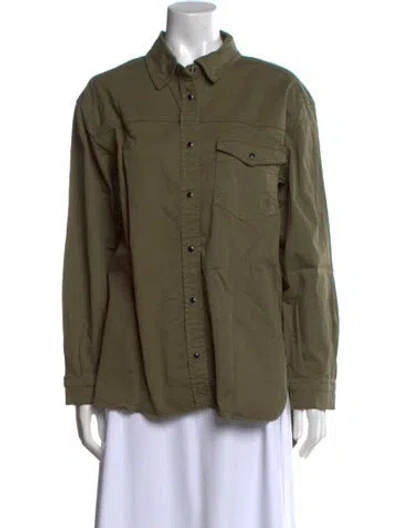 Pre-owned Anine Bing Long Sleeve Button-up Top In Green