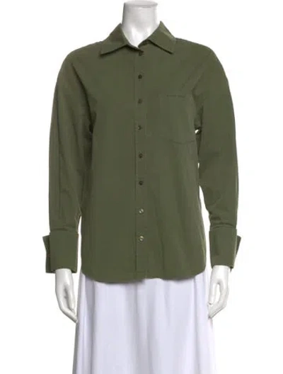 Pre-owned Anine Bing Long Sleeve Button-up Top In Green