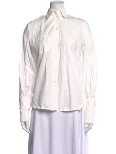 Pre-owned Anine Bing Long Sleeve Button-up Top In Neutral