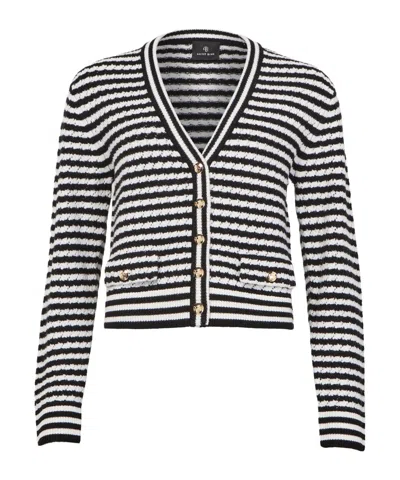 Anine Bing Gwen Cardigan In Black And Ivory Stripe In White