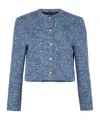 Anine Bing Cropped Tweed Jacket With Four Button Cuffs In Blue