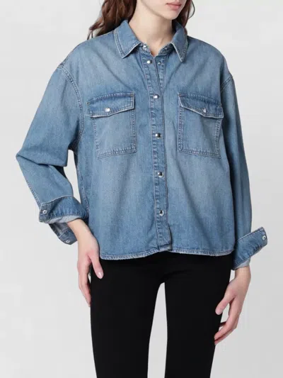 Anine Bing Long Sleeve Collared Shirt Chest Pockets In Blue