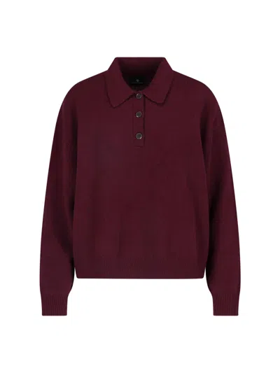 Anine Bing Long Sleeve Knit Polo Sweater In Red