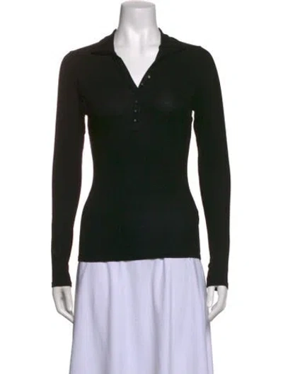 Pre-owned Anine Bing Long Sleeve Polo In Black
