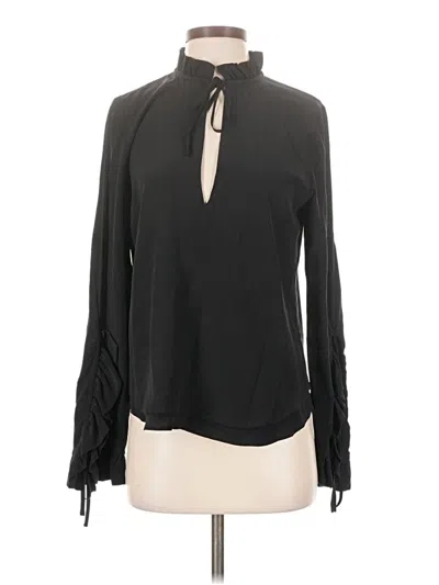Pre-owned Anine Bing Long Sleeve Silk Top Black Keyhole Neckline Tops