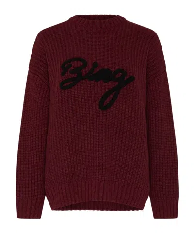 Anine Bing Sydney Logo Wool Blend Rib Knit Sweater In Burgundy