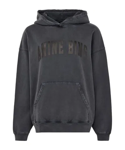 Anine Bing Oversized Grey Sweatshirt With Bold Branding And Relaxed Fit In Black