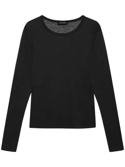 Anine Bing Long-sleeve Tee With Round Neckline And Cropped Length In Black