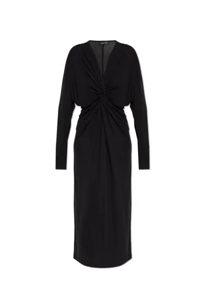 Anine Bing Mathilde Twist-front Jersey Midi Dress In Black