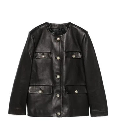 Anine Bing Long-sleeved Leather Jacket In Black