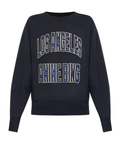Anine Bing Womens Vintage Black Harry Logo-embroidered Cotton Sweatshirt In Blue