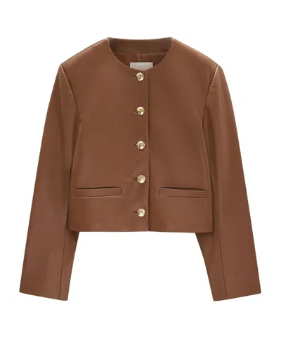 Anine Bing Long-sleeved Leather Jacket In Brown