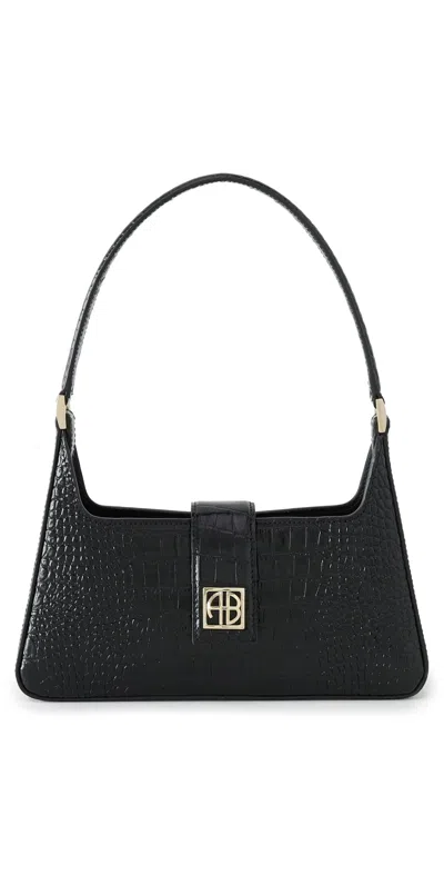 Anine Bing Elly Snake Embossed Leather Shoulder Bag In Black