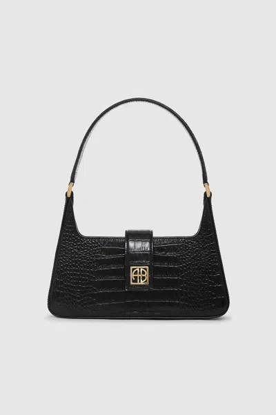 ANINE BING ANINE BING LOU SHOULDER BAG IN BLACK EMBOSSED