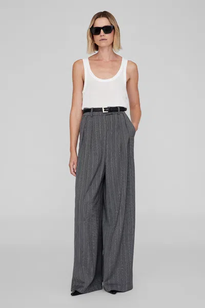 Anine Bing Lou Trouser In Black And Grey Stripe