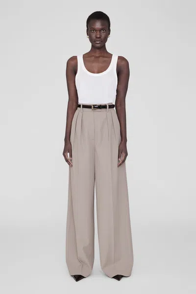 Anine Bing Lou Trouser In Taupe In Brown