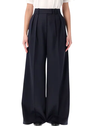Anine Bing Lou Wool Blend Wide Trousers In Blue