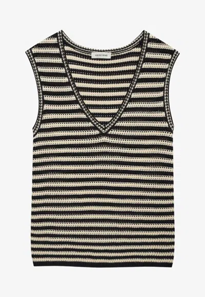 Anine Bing Lowen Striped Cotton-blend Sweater Vest In Animal Print