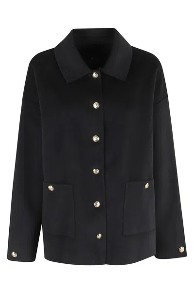 Anine Bing Button Detail Coat Collared Design Pockets In Black