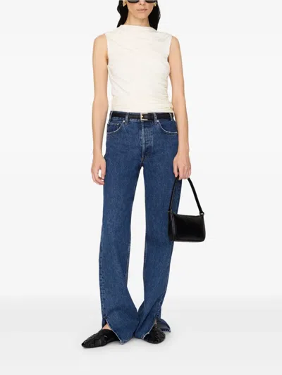 Anine Bing Lucia Draped Cowl-neck Top In Blue